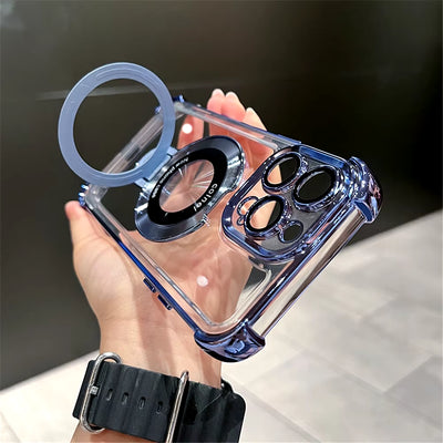 Luxury Plating Shockproof Magnetic Bracket for Magsafe Clear Case for Iphone 15 16 14 13 12 17 Pro Max with Holder Stand Cover
