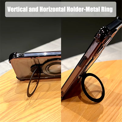 Luxury Plating Shockproof Magnetic Bracket for Magsafe Clear Case for Iphone 15 16 14 13 12 17 Pro Max with Holder Stand Cover