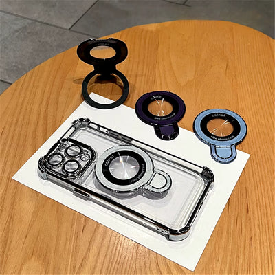 Luxury Plating Shockproof Magnetic Bracket for Magsafe Clear Case for Iphone 15 16 14 13 12 17 Pro Max with Holder Stand Cover